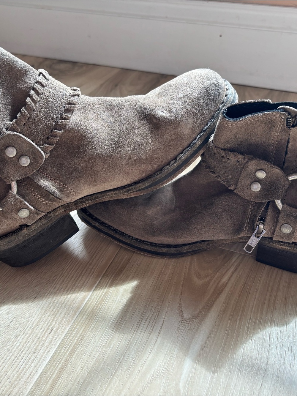 Free People Taupe Suede Ankle Booties with Harness Detail